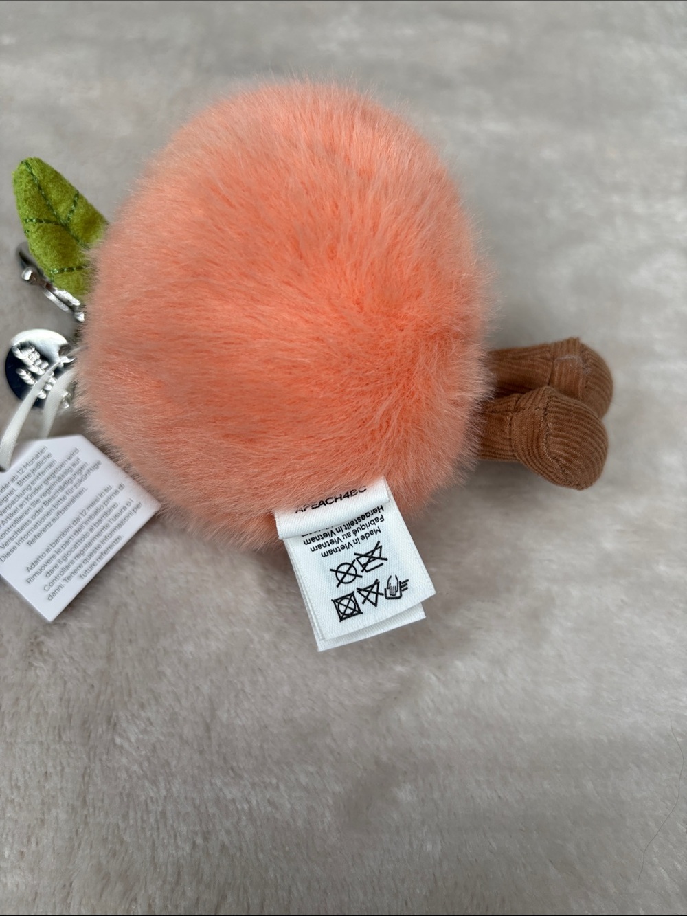 Peach Plush Bag Charm - Pink Peach Keychain - Picture 5 of 7